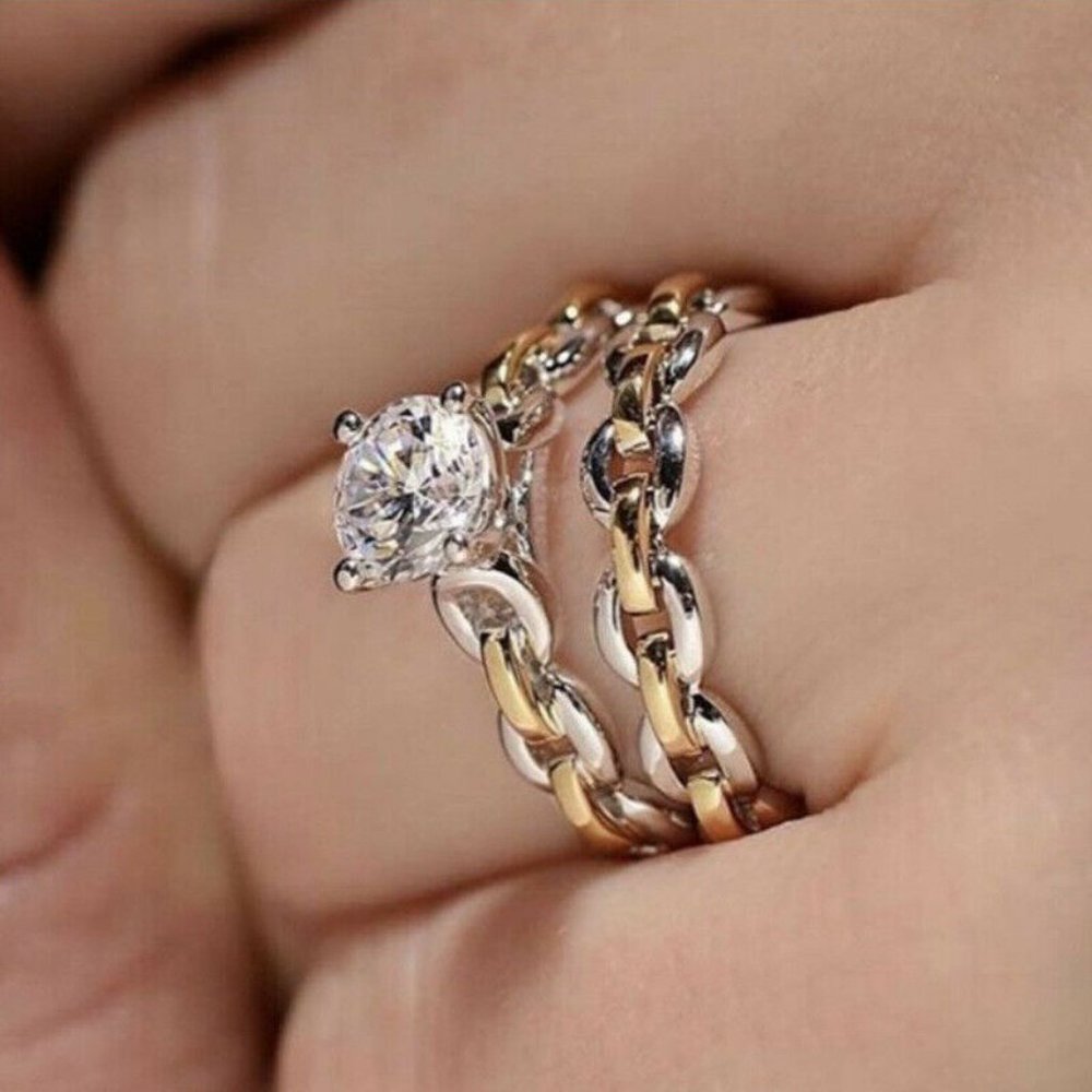 New 925 Silver Two Tone White Sapphire Ring - Picture 2 of 3